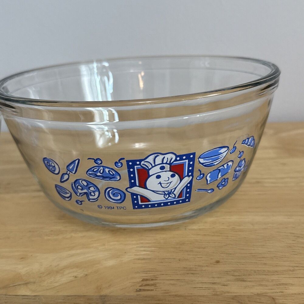 Vintage Anchor Hocking Pillsbury Doughboy Glass Mixing Bowl Set 1 & 1.5 Quart